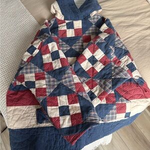Patchwork Quilted Hoodie in Red, Blue, and White